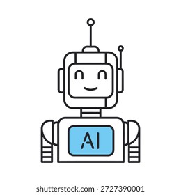 Modern happy android ai chatbot with antenna; machine learning technology assistant; conversational neural network automation