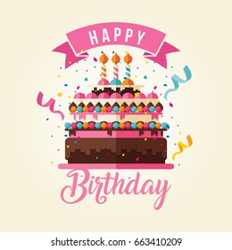 Modern Happy Birthday Card Illustration - Delicious Birthday Cake