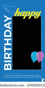 Modern Happy Birthday Photo Frame Vector Template with Balloons
