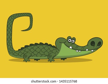 Modern happy cartoon green alligator