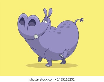 Modern happy cartoon purple hipoppotamus