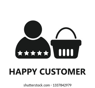 Modern happy customer icon vector with shopping bag 
