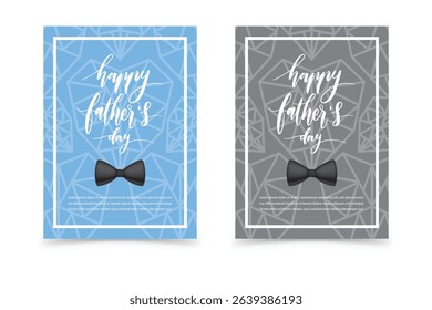 Modern Happy Father’s Day greeting card set with bowtie on geometric background