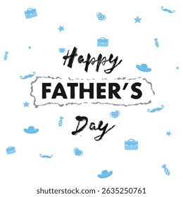 Modern Happy Fathers Day design with bold black typography and playful blue confetti accents. perfect for cards, posters, and social media Fathers Day celebrations.