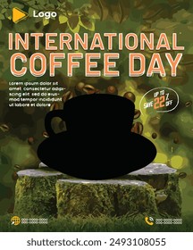 Modern happy international day of coffee with social media post banner template luxury | International day of coffee social media sale banner | coffee mug cup coffee elements social media poster