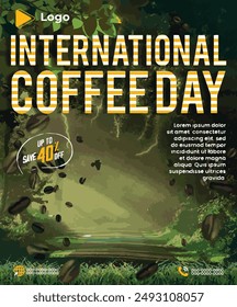 Modern happy international day of coffee with social media post banner template luxury | International day of coffee social media sale banner | coffee mug cup coffee elements social media poster