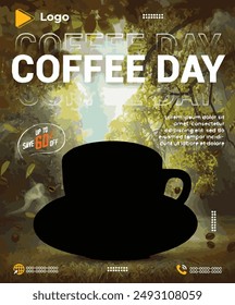 Modern happy international day of coffee with social media post banner template luxury | International day of coffee social media sale banner | coffee mug cup coffee elements social media poster