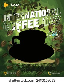 Modern happy international day of coffee with social media post banner template luxury | International day of coffee social media sale banner | coffee mug cup coffee elements social media poster