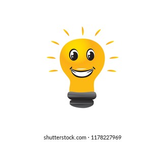 Modern Happy Lightbulb Idea Logo Illustration In Isolated White Background