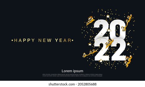 Modern happy new 2022 year with ribbon on red background.