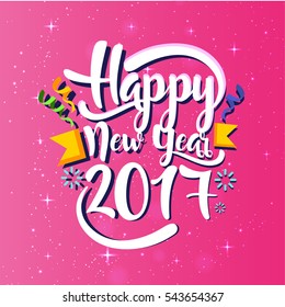 Modern Happy New Year 2017 Celebration Card, Suitable for Invitation, Web Banner, Social Media, and New Year Related Occasion