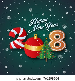 Modern Happy New Year 2018 Card Illustration, Suitable for Greeting Card, Party Invitation, And Social Media