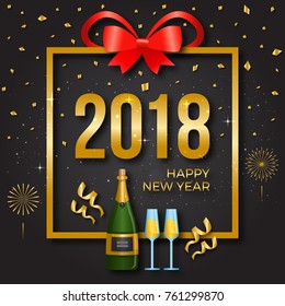 Modern Happy New Year 2018 Card Illustration, Suitable for Greeting Card, Party Invitation, And Social Media