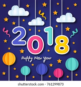 Modern Happy New Year 2018 Card Illustration, Suitable for Greeting Card, Party Invitation, And Social Media