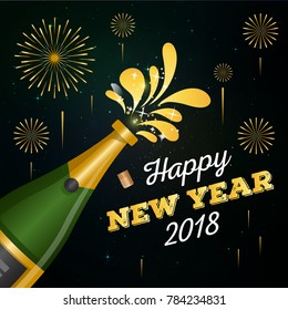 Modern Happy New Year 2018 Celebration Card, Suitable for Invitation, Web Banner, Social Media, and New Year Related Occasion