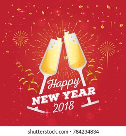 Modern Happy New Year 2018 Celebration Card, Suitable for Invitation, Web Banner, Social Media, and New Year Related Occasion
