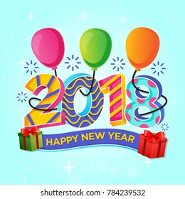 Modern Happy New Year 2018 Celebration Card, Suitable for Invitation, Web Banner, Social Media, and New Year Related Occasion