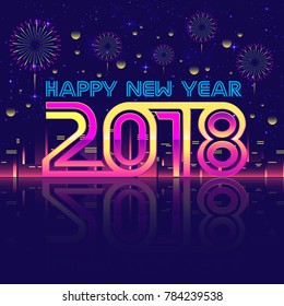 Modern Happy New Year 2018 Celebration Card, Suitable for Invitation, Web Banner, Social Media, and New Year Related Occasion