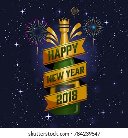 Modern Happy New Year 2018 Celebration Card, Suitable for Invitation, Web Banner, Social Media, and New Year Related Occasion