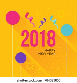 Modern Happy New Year 2018 Celebration Card, Suitable for Invitation, Web Banner, Social Media, and New Year Related Occasion