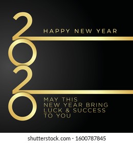 Modern Happy New Year 2020 Greeting Cards for Company or Personal Usage with Gold and Dark Background color