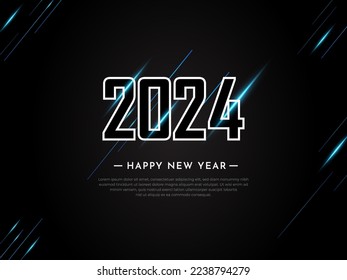 Modern Happy New Year 2024 Design Hintergrund mit Memphis und geometrischen Stil Vektorgrafik.