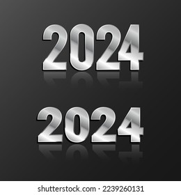 Modern Happy New Year 2024 with metal and steel design style. Twenty Twenty four vector design