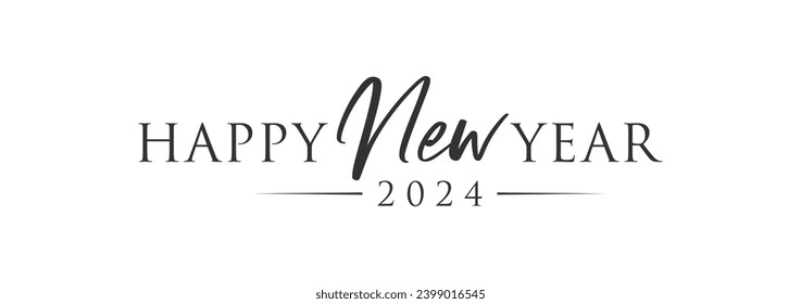 Diseño de logotipos sencillos de Año Nuevo Feliz 2024. Diseño del logotipo vectorial basado en letras abstractas. Logo de Año Nuevo 2024 en blanco y negro