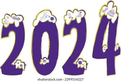 Modern Happy New Year 2024, numbers with winter fabrics.