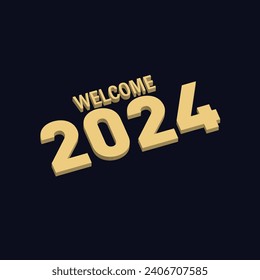 Modern Happy New Year 2024 with metal and steel design style. Twenty Twenty four vector design