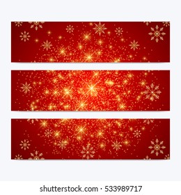 Modern Happy New Year set of vector banners. Christmas background. Design templates with snowflakes. Invitation cards surface