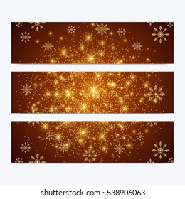 Modern Happy New Year set of vector banners. Christmas background. Design templates with snowflakes. Invitation cards surface