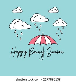 Modern Happy Rainy Season Poster Design. Monsoon vector poster design. Rainy weather logo design. Happy Rainy Day vector graphics. Rainy day background.