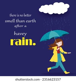 Modern Happy Rainy Season Poster Design. Monsoon vector poster design. Rainy weather logo design. Happy Rainy Day vector graphics. Rainy day background.