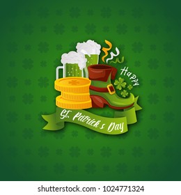 Modern Happy Saint Patrick's Day Celebration Greeting Card Illustration Template 