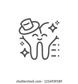 Modern happy tooth icon. Premium medicine symbol. Vector stomatology illustration. Line orthodontic pictogram.