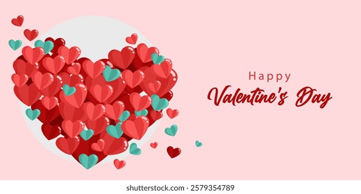 Modern  Happy Valentine's Day banner with flat design concept. Holiday background design with big heart made of pink. eps 10