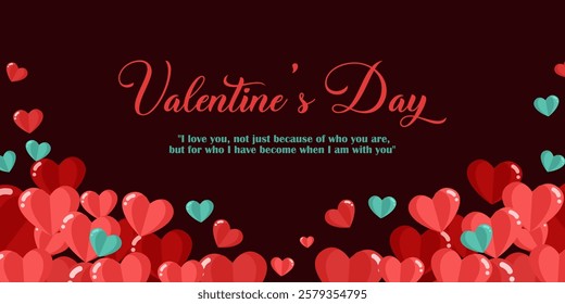 Modern  Happy Valentine's Day banner with flat design concept. Holiday background design with big heart made of pink. eps 10