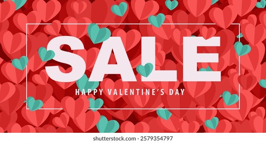 Modern  Happy Valentine's Day Sale banner with flat design concept. Holiday background design with big heart made of pink. eps 10