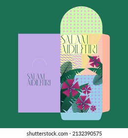 modern hari raya money packet design template vector, illustration with malay words that mean 'blessed aidilfitri'