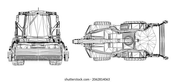 Modern harvester on a white background. Abstract Creative vector lines connected to points