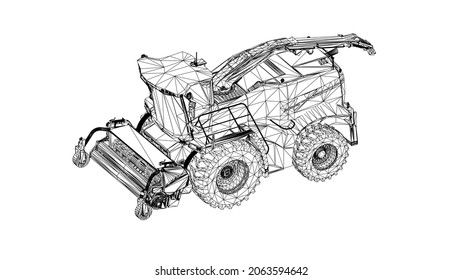 Modern harvester on a white background. Abstract Creative vector lines connected to points
