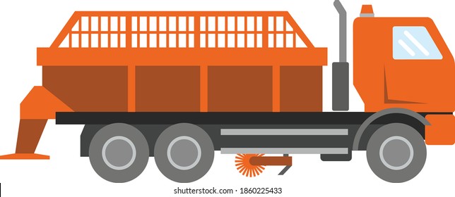 Modern harvesting equipment. Sand spreader, combined road machine isolated on white background. Flat infographics. Vector illustration.