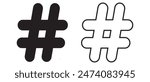 Modern Hashtag sign symbol, vector logo design for app, website. Social Media icon, symbol. Hashtag icon, silhouette, vector design on white background. Vector illustration.