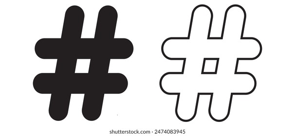 Modern Hashtag sign symbol, vector logo design for app, website. Social Media icon, symbol. Hashtag icon, silhouette, vector design on white background. Vector illustration.