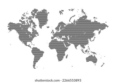 Modern Hatched world map. Flat Earth, globe, worldmap. Vector illustration