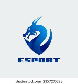 Modern head dragon with blue gradation, vector