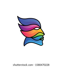 Modern head logo of Psychology. Profile Human. Creative style. Logotype in vector. Design concept. Brand company. Violet red color isolated on white background. Symbol for web, print, card. Keyhole.