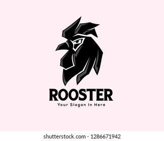 modern head rooster black and white template logo design inspiration