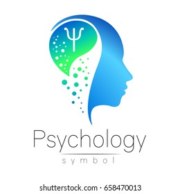 Modern head sign of Psychology. Profile Human. Blue color isolated on white background. Icon for web